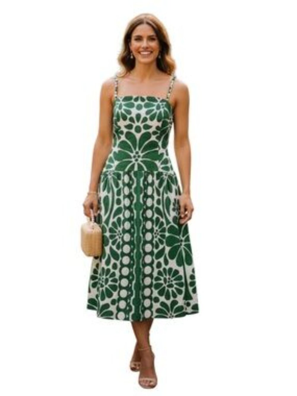 Caroline Constas Green and Cream Floral Midi Dress - Picture 6 of 14
